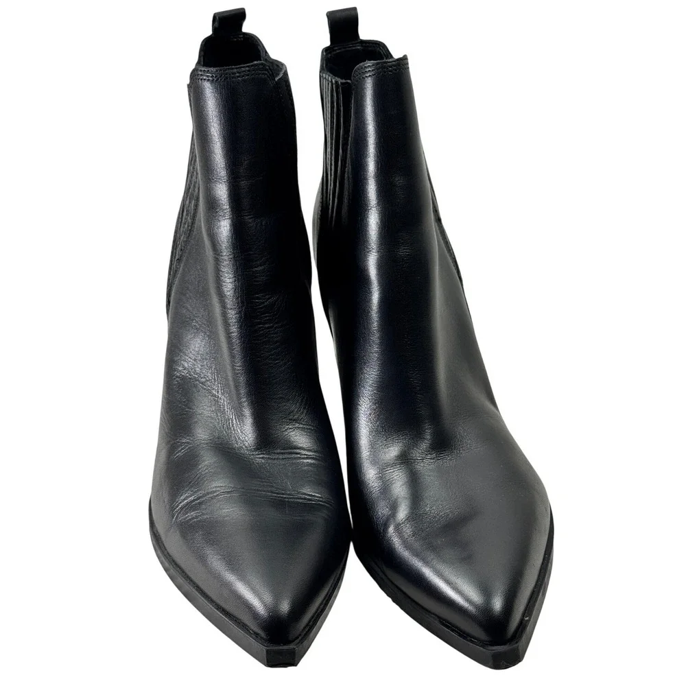 Marc Fisher LTD Gadri Ankle Boot Women 12 Black Leather Pointed Toe Block Heel - Picture 7 of 16